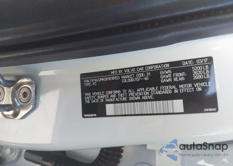 2017 Volvo S90 T6 Momentum z USA, uszkodzony, nr VIN YV1A22MK6H1018153